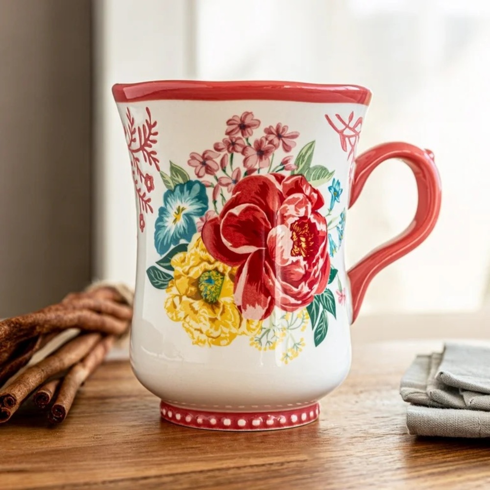 ๐บ New Pioneer Woman 2022 Fancy Flourish Pink 18-Ounce Stoneware Mugs, Qty 4 - Picture 7 of 10